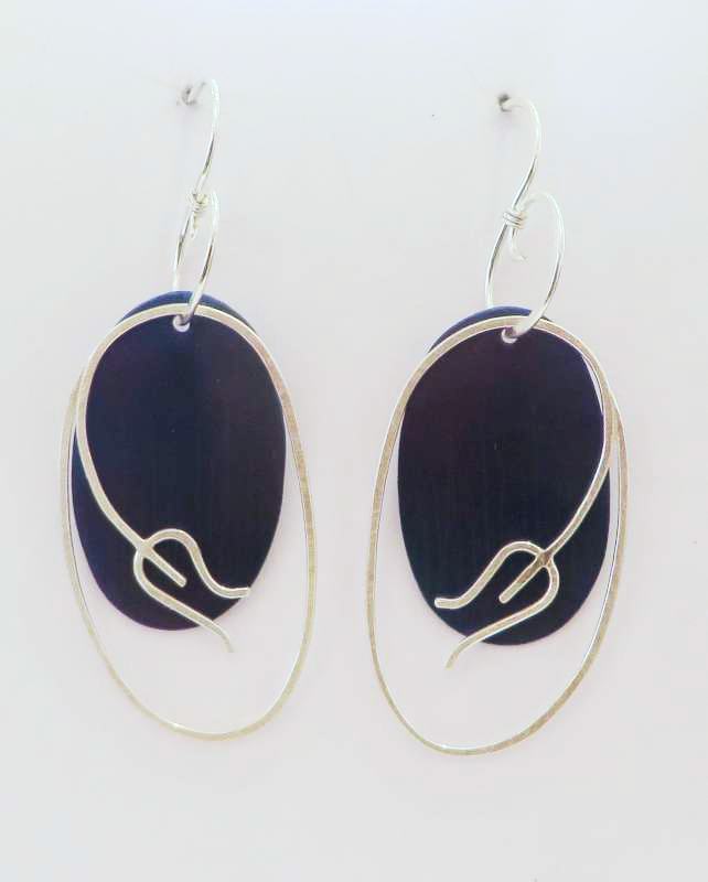 Pebble with Plant Stem Earrings